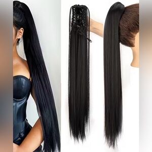 Sleek Shiny Black Hair Claw Clip Extension